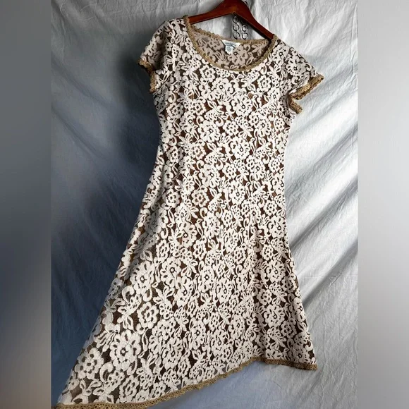 Sundance Sweetheart Dress Nude Cream Floral Lace Overlay Size Medium Boho  Midi